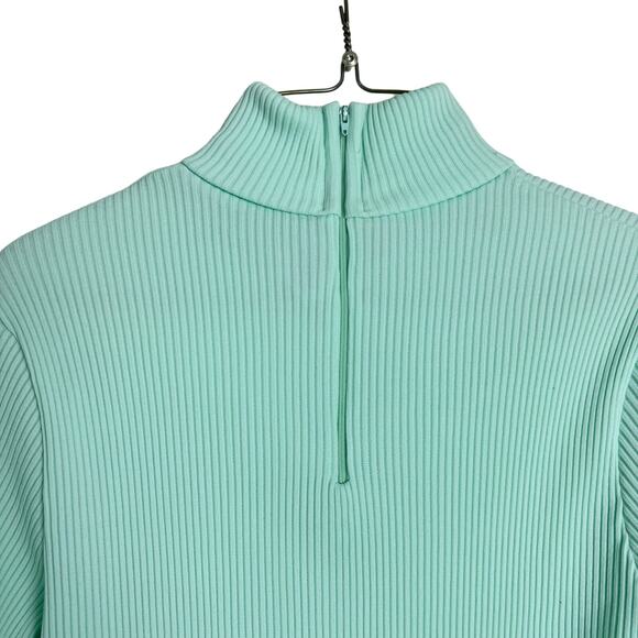 Vintage Mint Green Bodycon‎ Ribbed stretchy mock neck long sleeve top MEDIUM - Picture 5 of 7